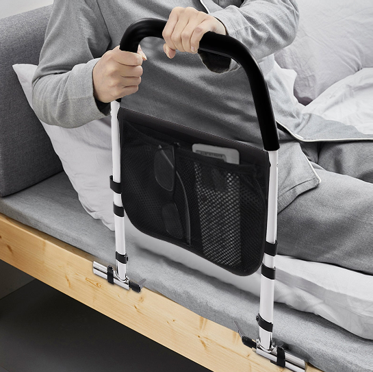 Bettgitter für ältere Menschen, Bettgeländer Handlauf Faltbare Stützschienen Seitenschutz mit Organizer Bettschutzgitter