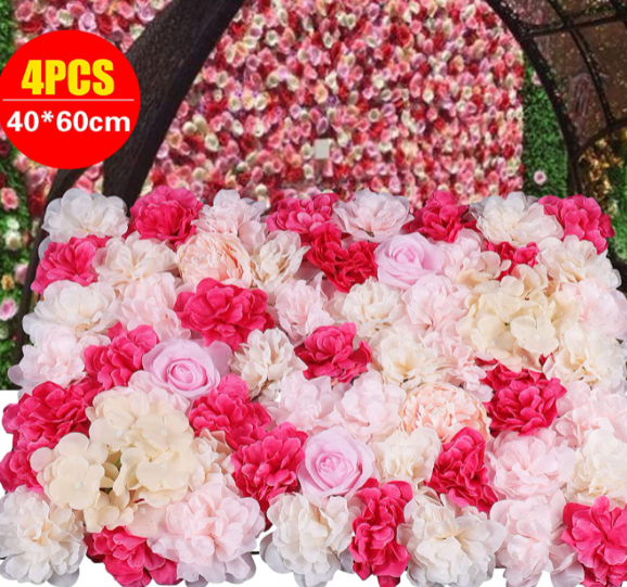4X Künstliche Blumenwand Seidenblume Kunstblumen Panel für Garten Hochzeit Deko