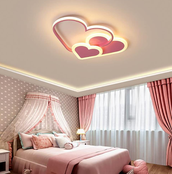 Herzförmige LED Kinderzimmerlampe Deckenleuchte Dimmbar Mit Fernbedienung Rosa Deckenlampe