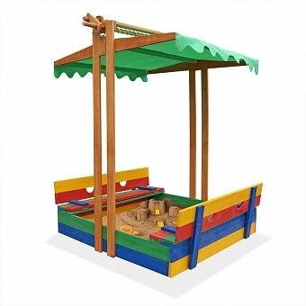 Детская деревянная песочница с опускающейся тентовой крышей и лавочками (сосна) ТМ SportBaby Разноцветный Песочница -10