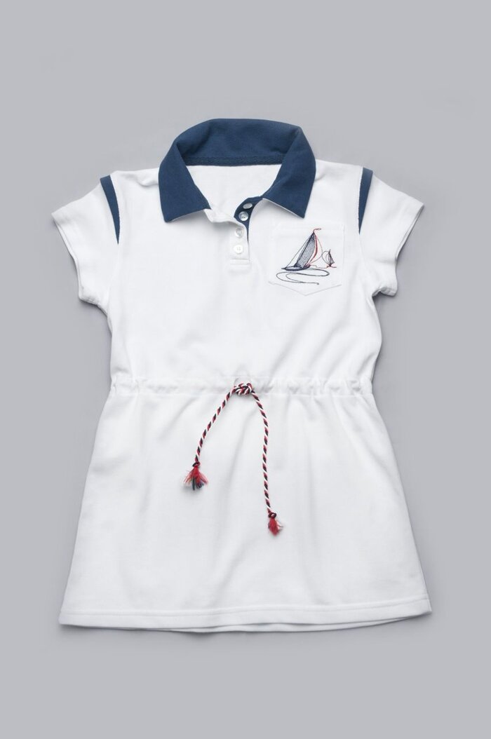 Детское летнее платье из лакосты с кантиком и вышивкой для девочки белое