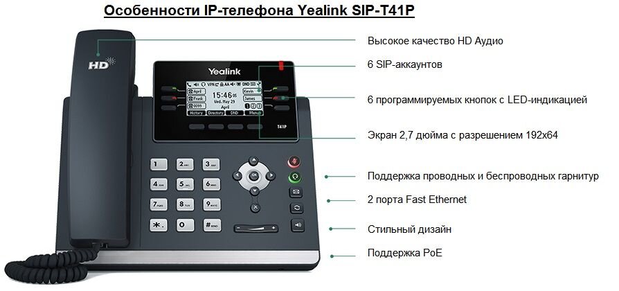 .Особенности IP-телефона Yealink SIP-T41P