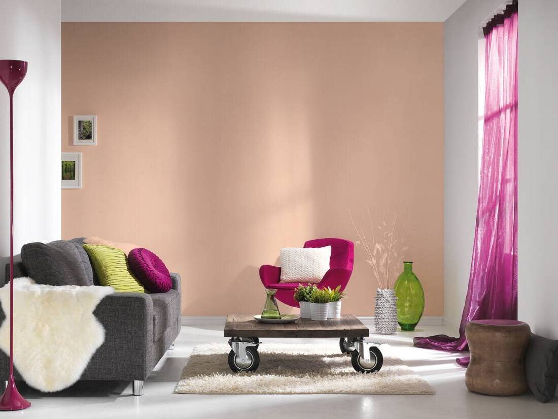 Однотонные светлые обои для детской комнаты девочки подростка, пастельного персикового цвета, виниловые горячего тиснения на флизелиновой основе