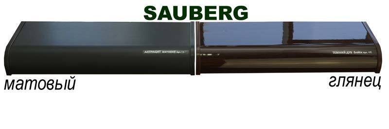 Сравнение подоконника Сауберг антрацит матовый и темный дуб глянец