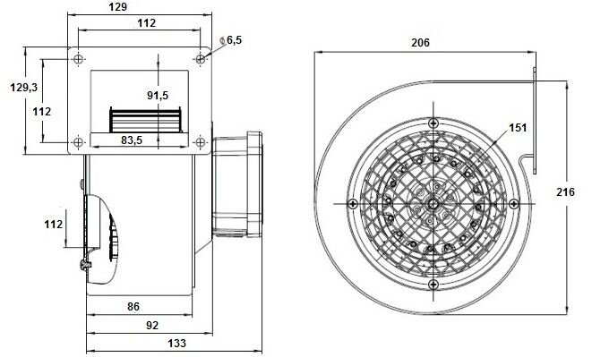 Габаритные размеры вентилятора Bahcivan BDRS 140-60