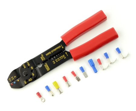 Crimpwerkzeug für Kabelschuhe + Steckersatz - verschiedene Typen - 100-tlg.