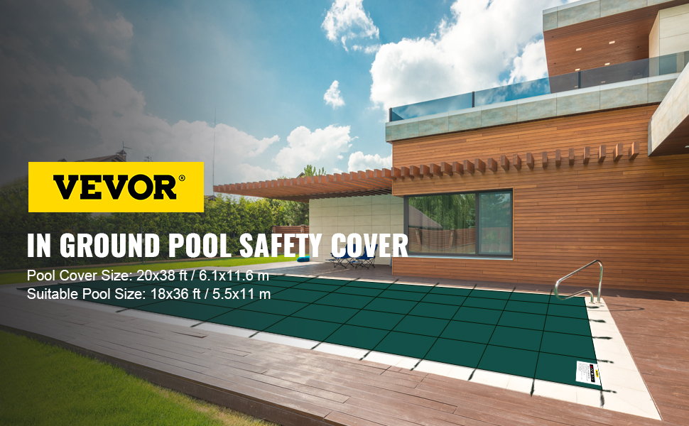 Прямокутне накриття для басейну VEVOR 5.5X10.9M підходить для всіх видів басейнів, таких як домашній, садовий, готельний, інженерний, щоб краще захистити ваш басейн Зелена зима на відкритому повітрі