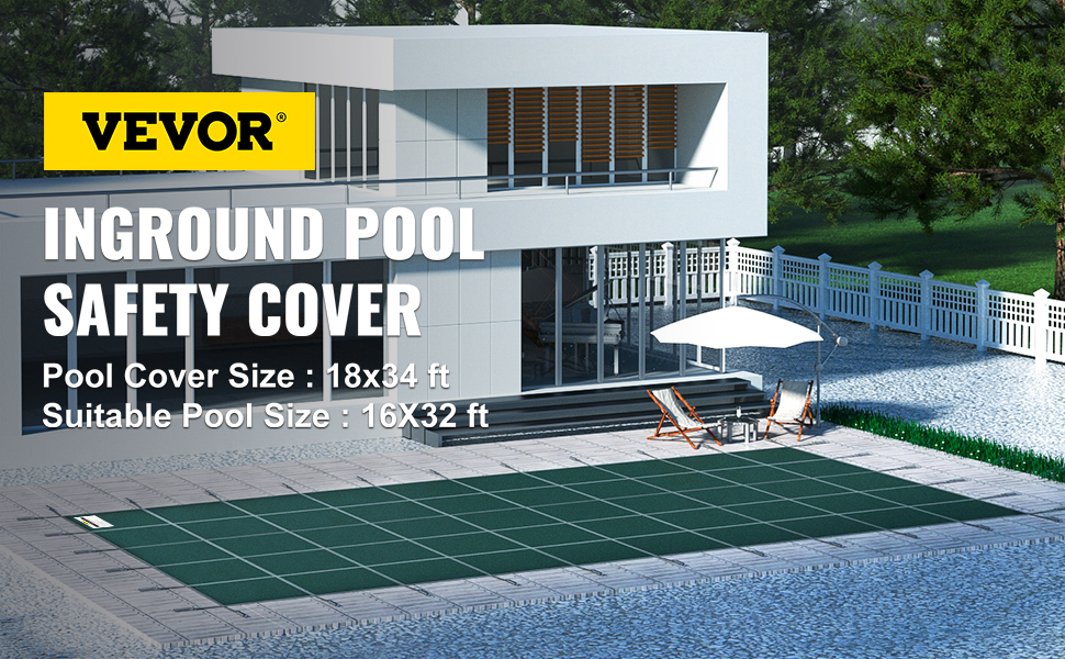 Прямокутна накриття для басейну VEVOR 4.87X9.75M Green Winter Outdoor підходить для всіх видів басейнів, таких як домашній, садовий, готельний, інженерний, щоб краще захистити ваш басейн.