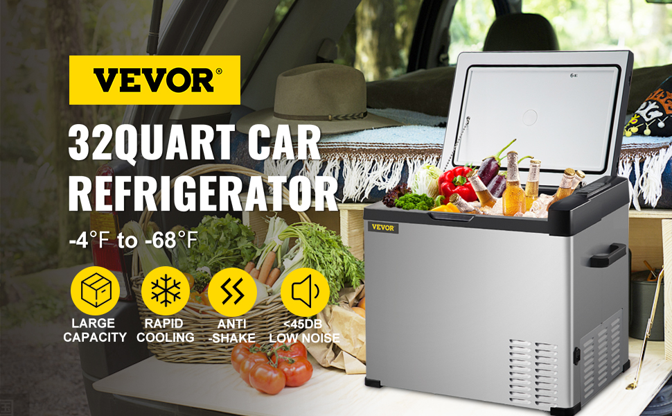 VEVOR Електричний холодильник з ручкою для захисту акумулятора 30 літрів 12 В і 240 В для автомобіля вантажівки човна будинку на колесах портативний
