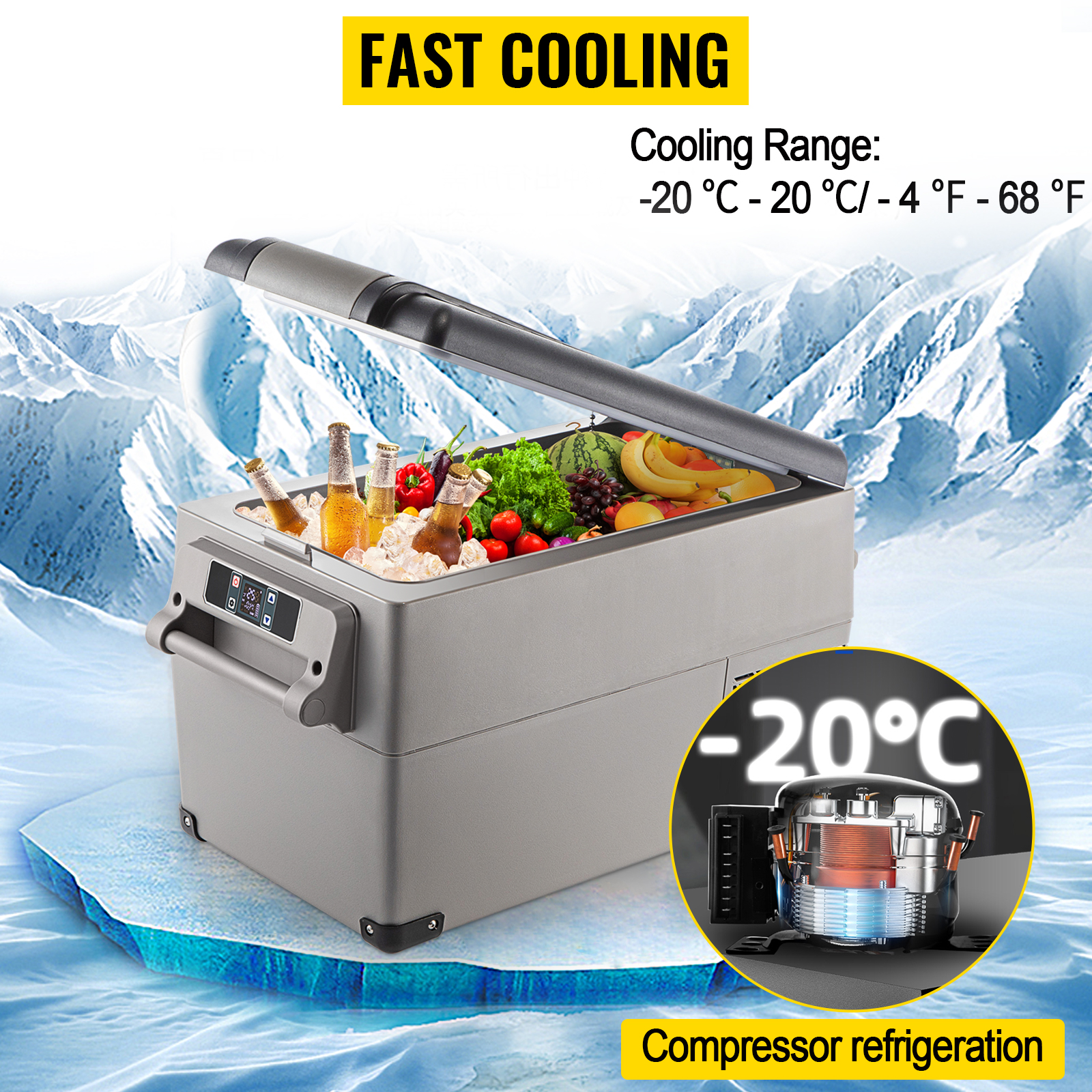 VEVOR Автомобільний холодильник 35 л компресорний охолоджувач з нержавіючої сталі святковий ізольований ящик міні-холодильник автомобільний з розеткою