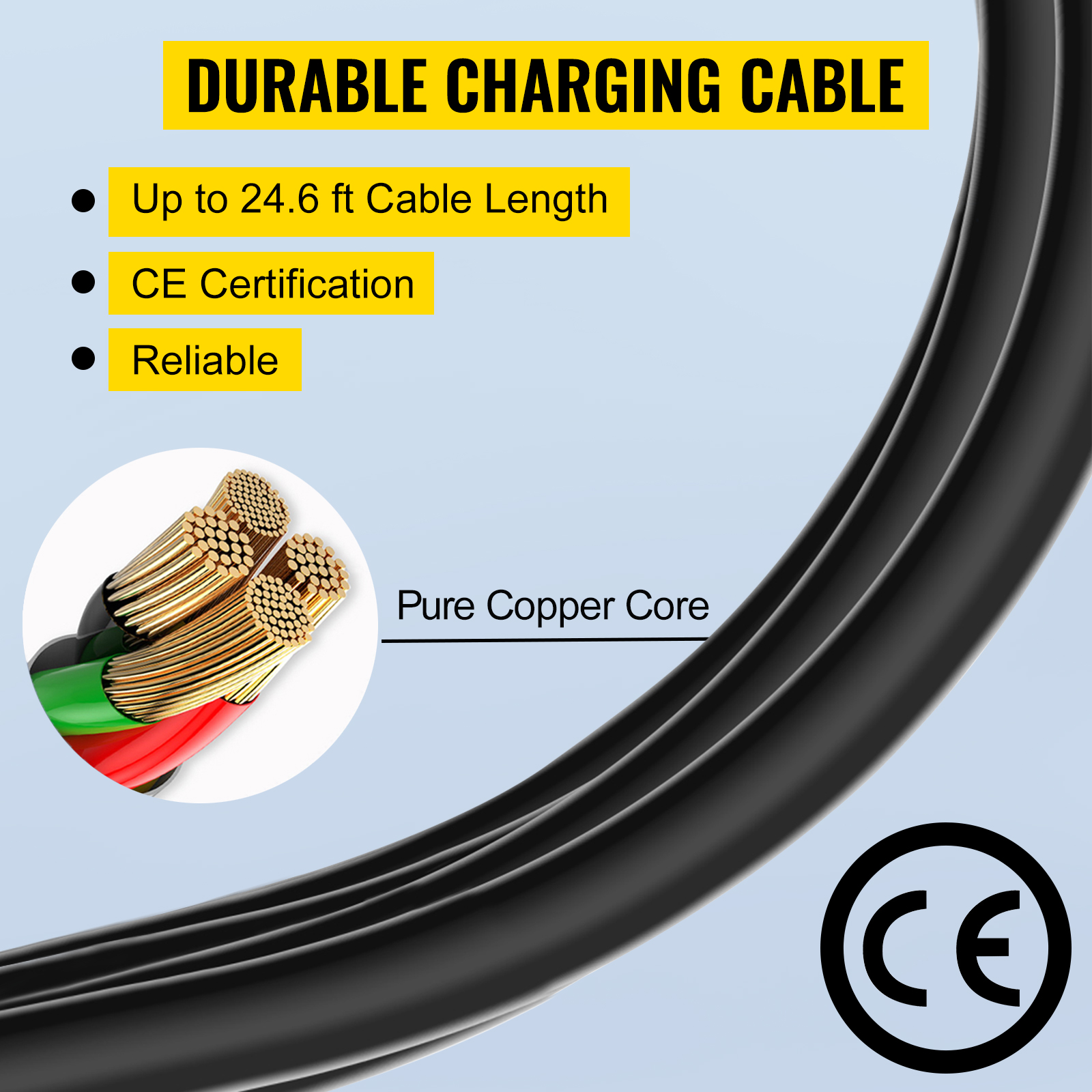 Зарядний кабель для електромобілів VEVOR 16 A для стандарту ЄС, 7,5 м зарядна станція для електромобіля з 2-контактним штекером Schuko, 3,6 кВт електромобіль, 250 В IP54 з'єднання з цифровим РК-екраном та сертифікат CE