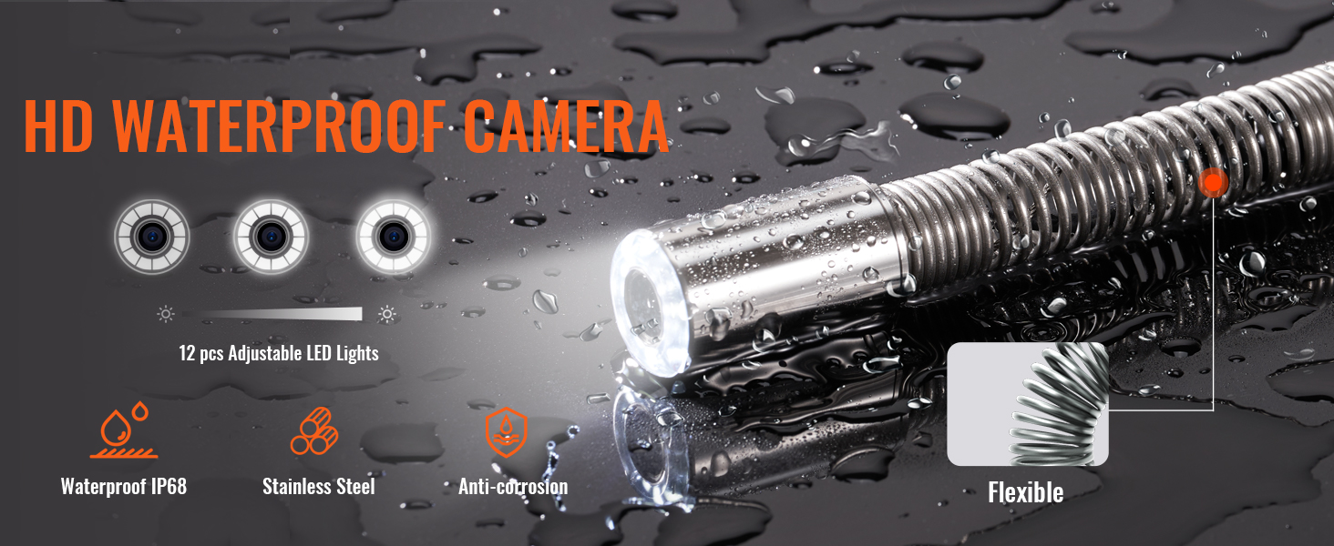 VEVOR труба камера инспекции камера канализации камера 91,5 м 9труба камера канализации камера инспекции камера эндоскопа камера 720P 6hrs