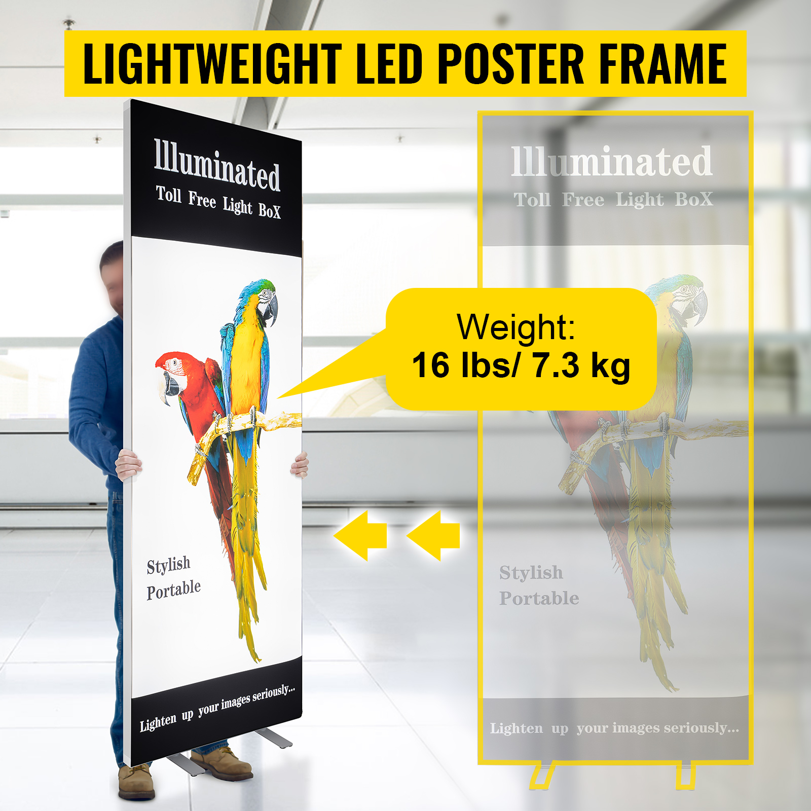 Світлодіодна рамка для плакатів VEVOR 86,4 x 203,2 см, великий пішохідний знак, світлодіодний лайтбокс з алюмінієвою рамою та стійкою основою, фоторамка для плакатної реклами з підсвічуванням