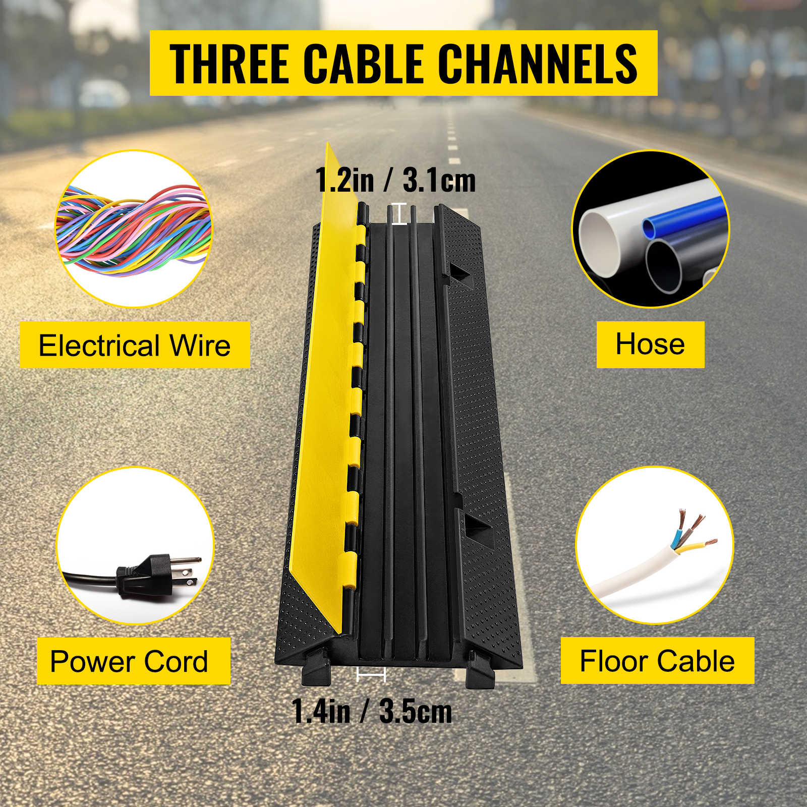 Парапетна прокладка кабелю VEVOR Прокладка кабелю зовні Захист кабелю для пішоходів Захист підлоги для кабелів з ПВХ і термопластичної гуми Захист мостів Пандус
