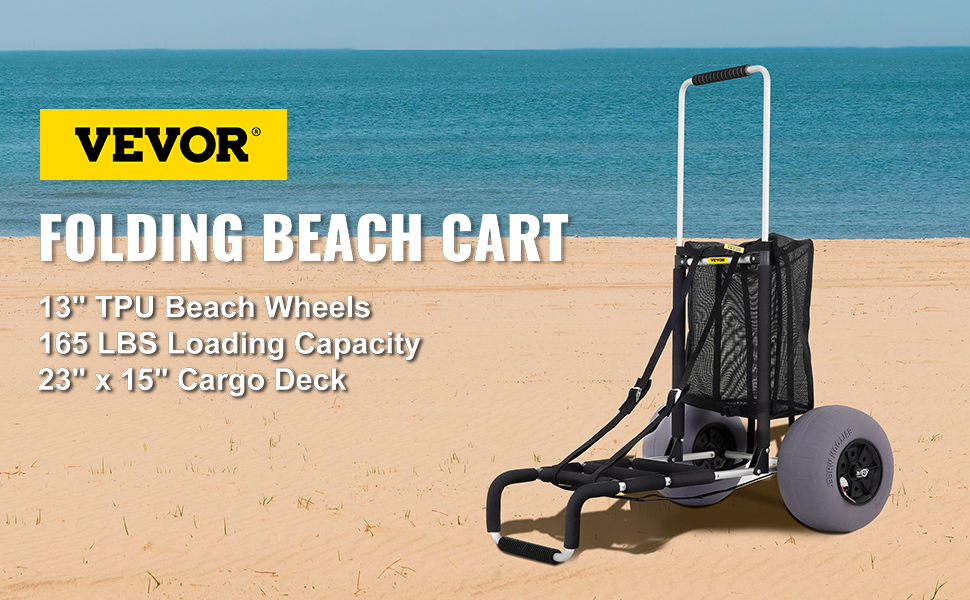 Візок для пляжу VEVOR Складаний транспортний візок 84-131 см Регульований 58,4 x 38,1 см Зона завантаження садовий візок візок для пляжу 75 кг
