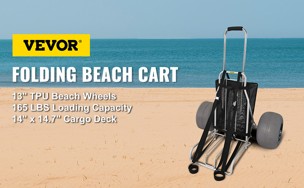 Пляжний візок VEVOR Складний ручний візок 13 дюймів (33 см) пляжний візок складний 75 кг вантажопідйомністю з площею завантаження 14 х 14,7 дюймів / 2