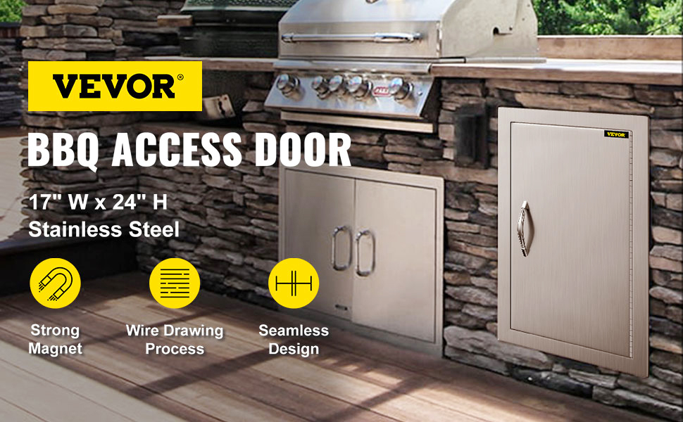 VEVOR 43x61см Одномісні кухонні камінні двері Двері для барбекю Двері з нержавіючої сталі Двері для прибирання Двері для зовнішньої кухні Двері для зовнішньої кухні та острівця барбекю