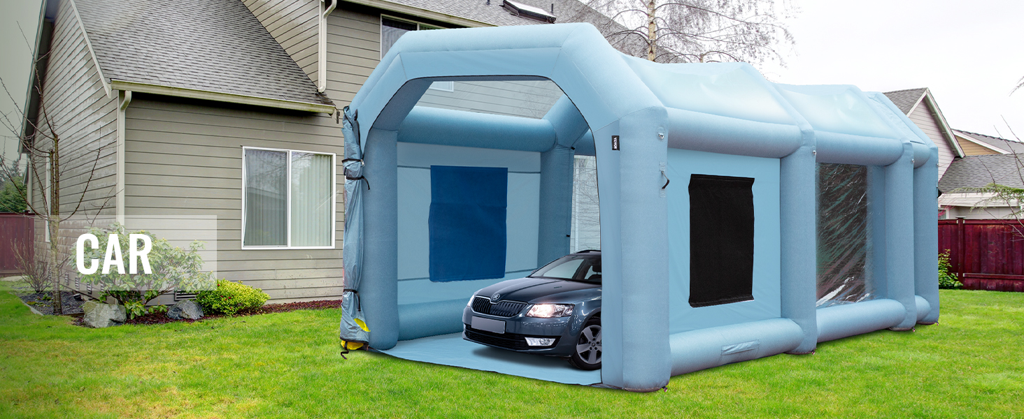 VEVOR Портативная надувная палатка для рисования распылением 480 + 750 Вт, 5 x 2,2 x 2,1 м Защита от распыления лакокрасочная будка для DIY проектов, хобби лакокрасочный станок, синий 210D Оксфорд ткань автомобильная лакокрасочная будка