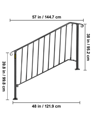 Сходові огородження VEVOR Ковані вхідні огородження Підходить для 4-5 сходинок для зовнішніх чорних сходів