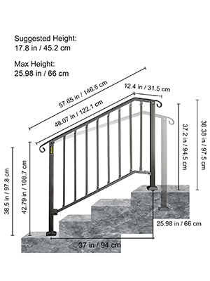 Сходові огородження VEVOR Ковані вхідні огородження для сходів на 3-4 сходинки для зовнішніх робіт чорного кольору
