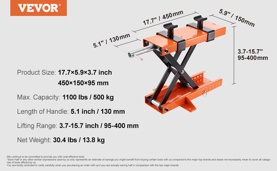 VEVOR Motorcycle Lifter 500 kg Loadable Motorcycle Lifter Lifting Platform Motorcycle Mounting Jack Motorcycle, Adjustable Motorcycle Lifter Mounting Jack Motorcycle Lift, Motorcycle Stand in Garage & Outdoor Areas
