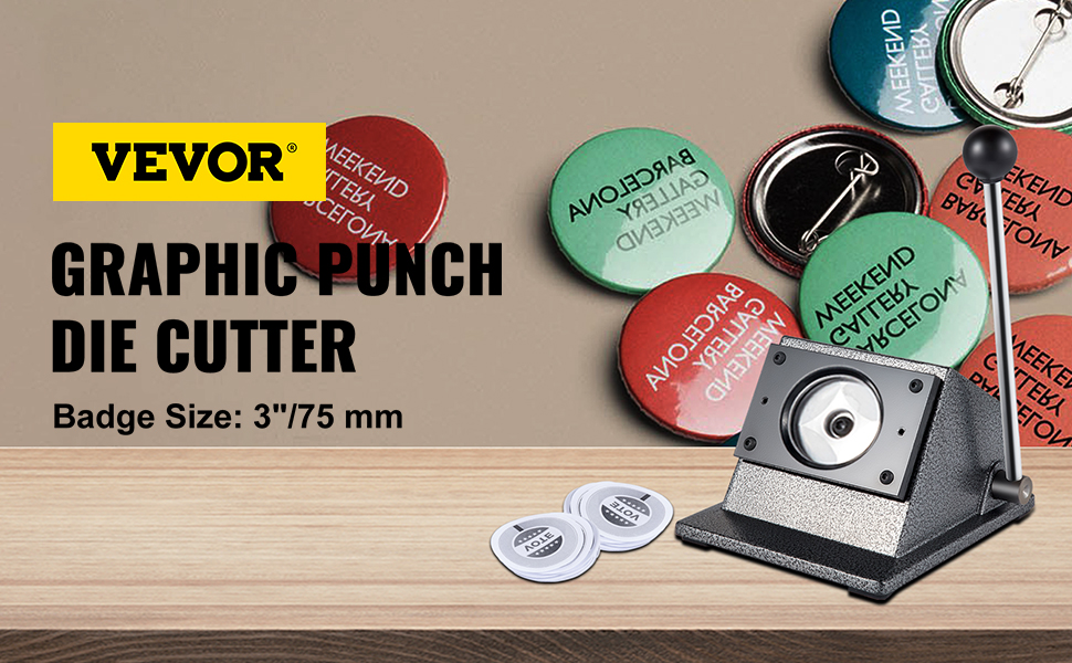VEVOR 75 мм мікро-кнопка машина кругла кнопка виробник чавун матеріал 1,5 мм товщина різання прес-машина круглий графічний пуансон