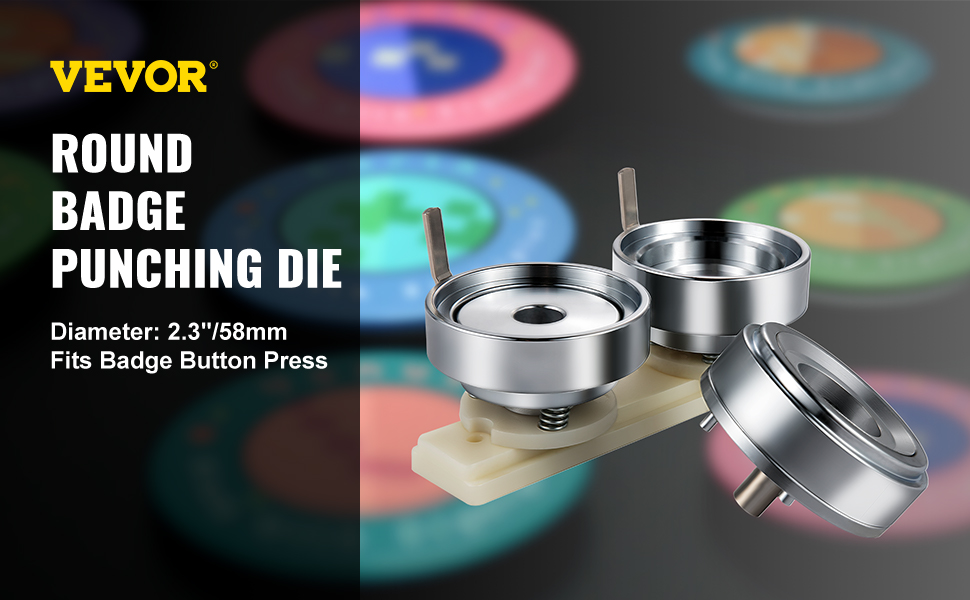 VEVOR Штамп для кнопок встановлює металеві штампи з АБС для розміру кнопки 58 мм, для кнопок Button Maker Кнопка машини Кнопка натискання кнопки DIY значок значок шпильки, значки для значків значки DIY