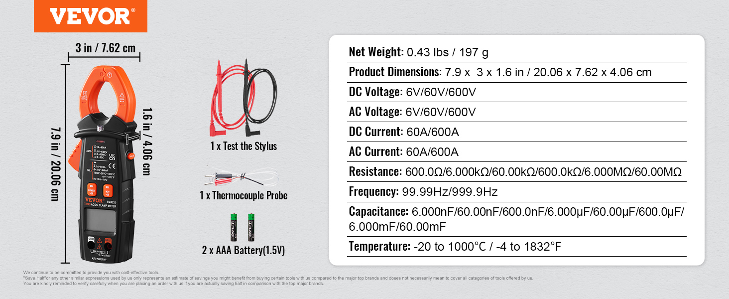 Портативный зажимной мультиметр для измерения силы электромагнитных полей, 60-600А, ЖК-экран Frequency Resistance Diode Test Switch-on/Switch-off Test Capacitance/Relative Value