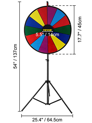 VEVOR 46 см Колесо фортуни Іграшкове кольорове колесо для лотерейних ігор Ігри в слова, 18-дюймова крутиться колесо фортуни Акрилова пластина з пінопласту ПВХ, 54 x 54 x 11 см Призове колесо Щасливе колесо з триногою