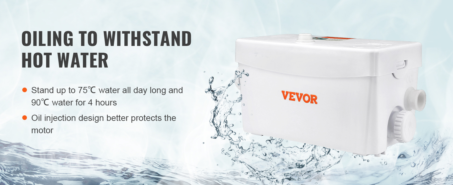 Насос для сточных вод VEVOR мощностью 350 Вт Погружной насос с измельчителем Напор 7 м 3600 об/мин Скорость торможения 99% Встроенный обратный клапан