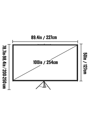 Проекційний екран VEVOR 16:9 4K HD презентаційний екран на штативі проекційний екран 227x127см рулонний екран 160 градусів кут огляду екран 200-250см регульована висота ідеально підходить для домашнього кінотеатру конференц-залу