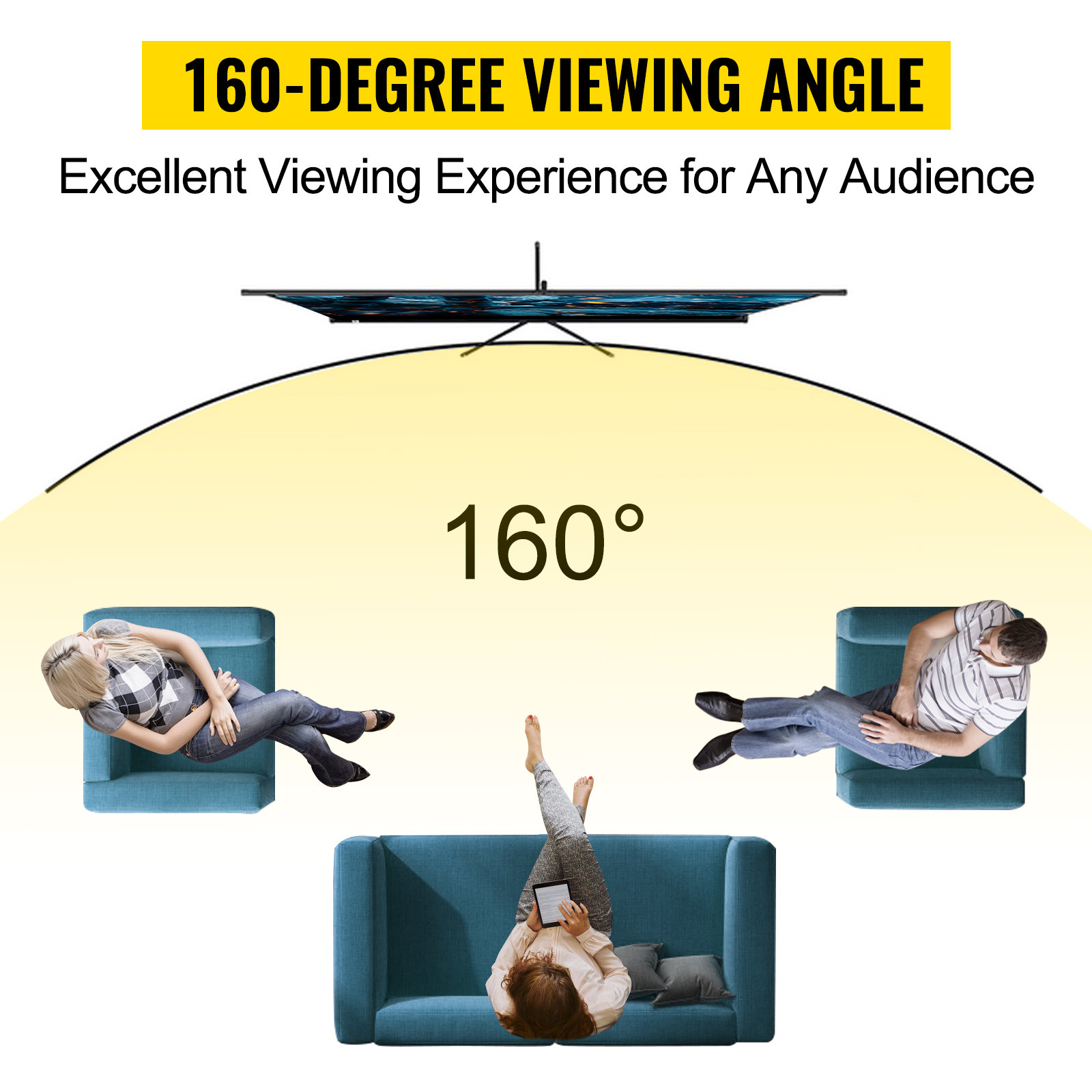 Екран проектора VEVOR 16:9 4K HD екран на штативі проекційна поверхня 200x113см презентаційний екран 160 градусів кут огляду екран 200-250см регульована висота ідеально підходить для домашнього кінотеатру конференц-залу весіль