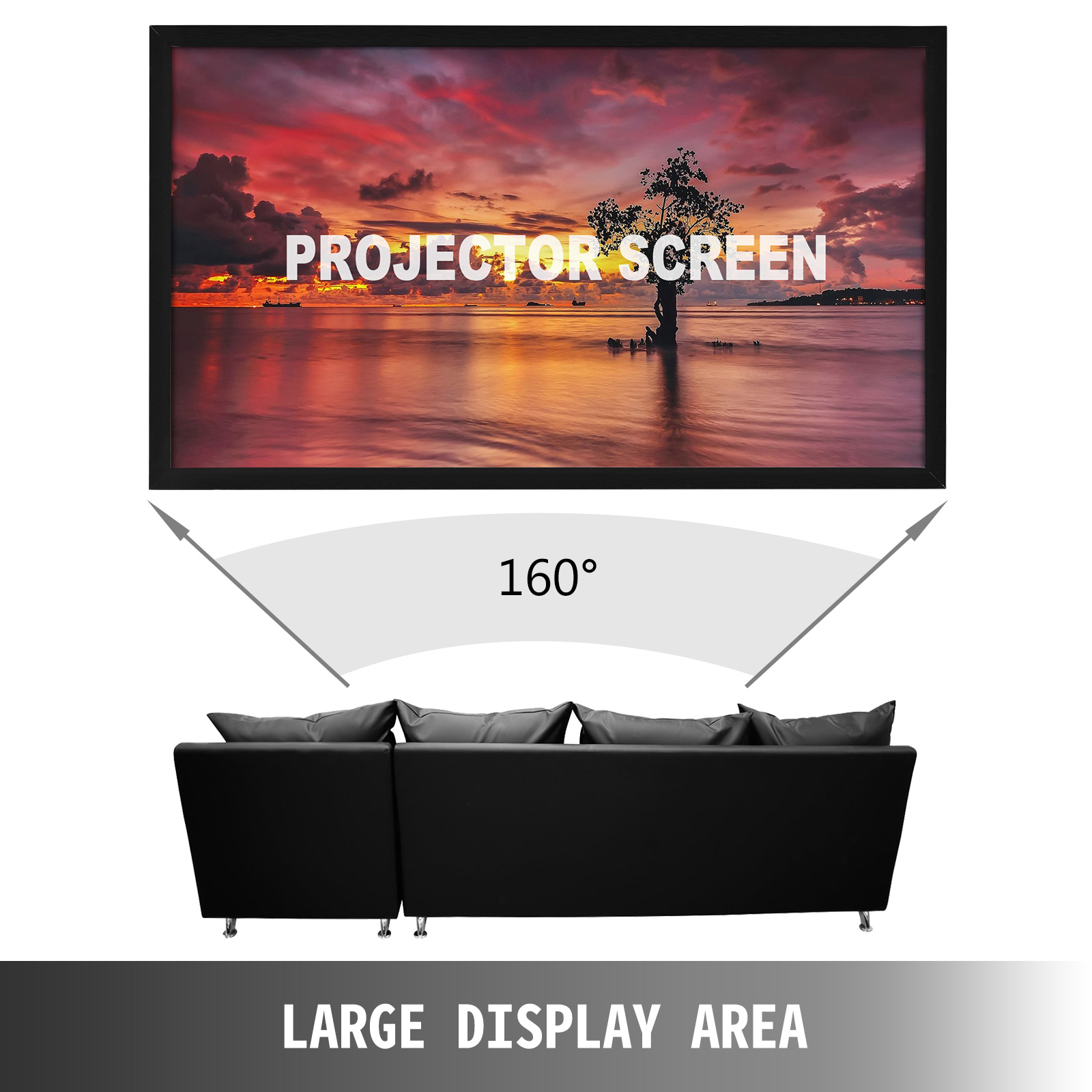 Променевий екран VEVOR 257 см х 150 см, діагональ проекційного екрану 279 см, стельове кріплення екрану з ПВХ, проекційна поверхня 15 кг з кутом огляду 160°, для заходів на відкритому повітрі