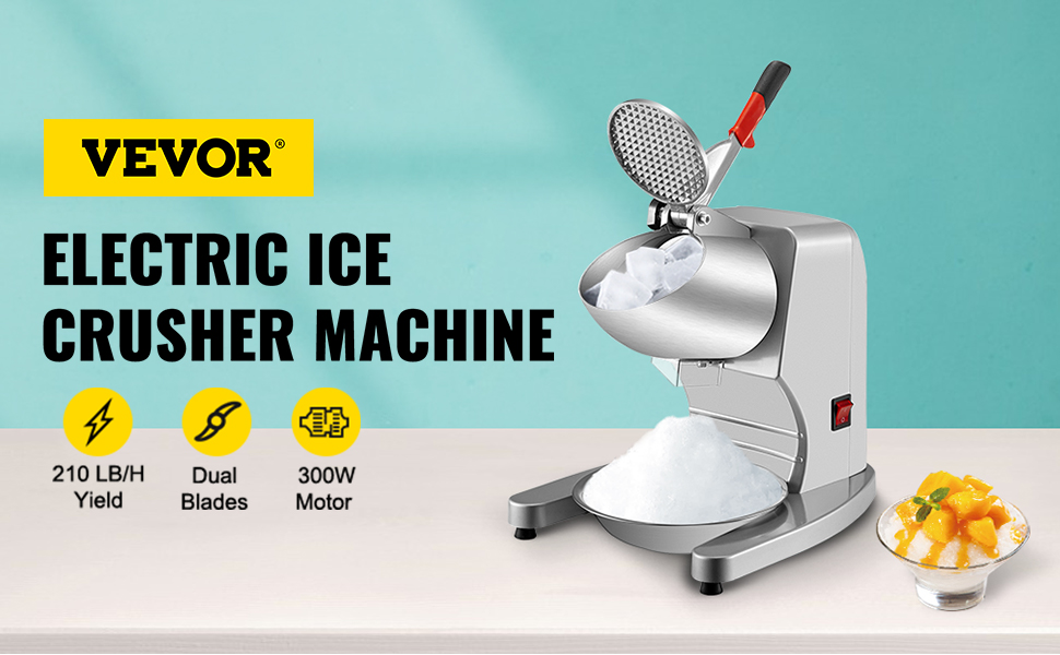 Електрична бритва для льоду VEVOR, 300 Вт Електрична машина для виготовлення снігових конусів 95 кг/год Електричний льодогенератор Електрична бритва для льоду з подвійним лезом для ресторанів, їдалень, барів, кав'ярень