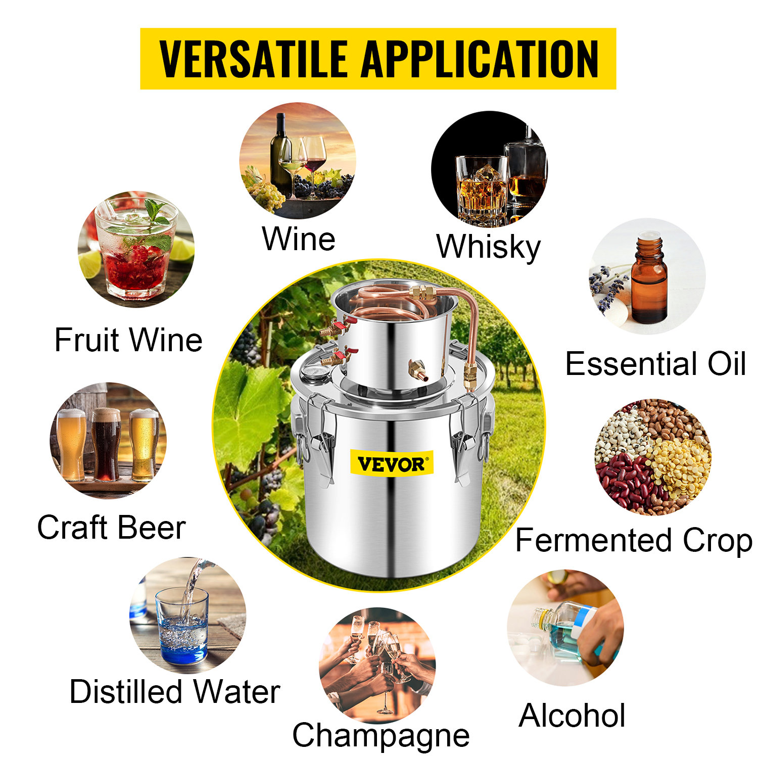 Дистилятор для спирту VEVOR 19л домашній дистилятор для вина з насосом аксесуари для дистилятора
