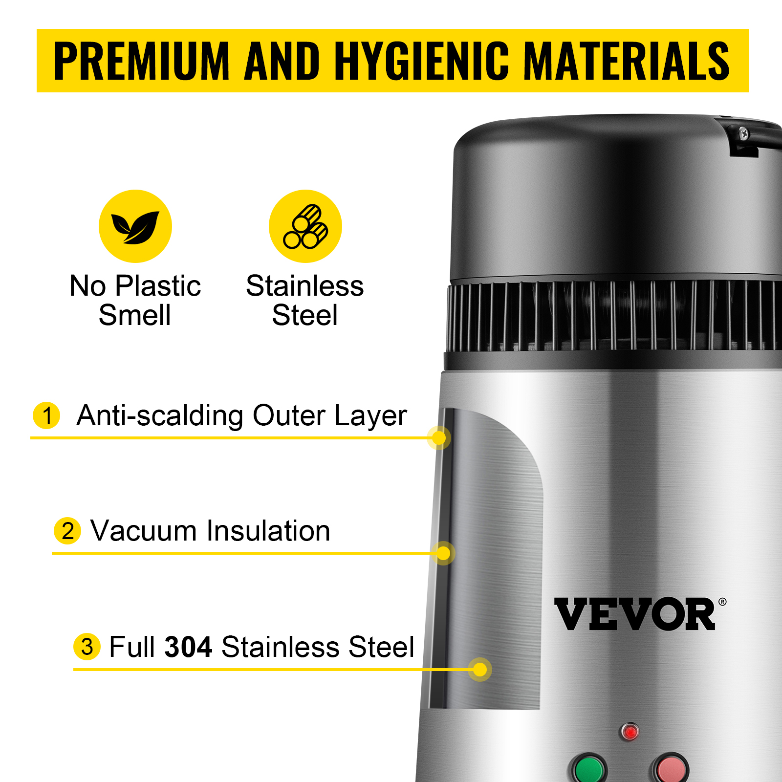 VEVOR Дистилятор для води Очищувач чистої води Дистилятор для води Фільтр для дистиляції води 4 л 750 Вт Внутрішній з нержавіючої сталі зі збірною пляшкою (4 л з нержавіючої сталі)