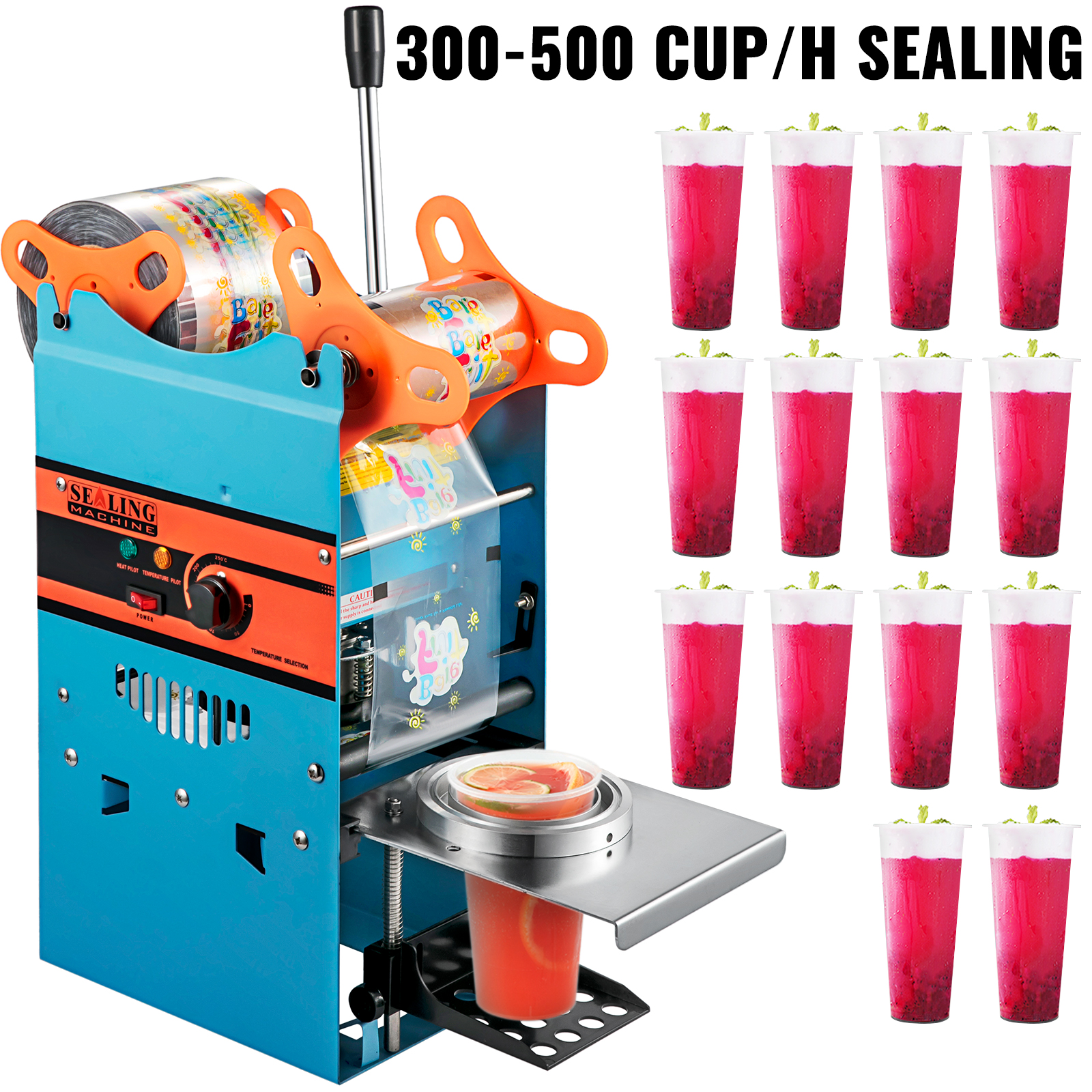 Машина для запаювання молочного чаю VEVOR 300 - 500 чашок/год, ручна машина для запаювання чашок з ПП, ПЕ та ПЕТ, машина для запаювання чашок, синя машина для запаювання напоїв, таких як молочний чай і т.д.