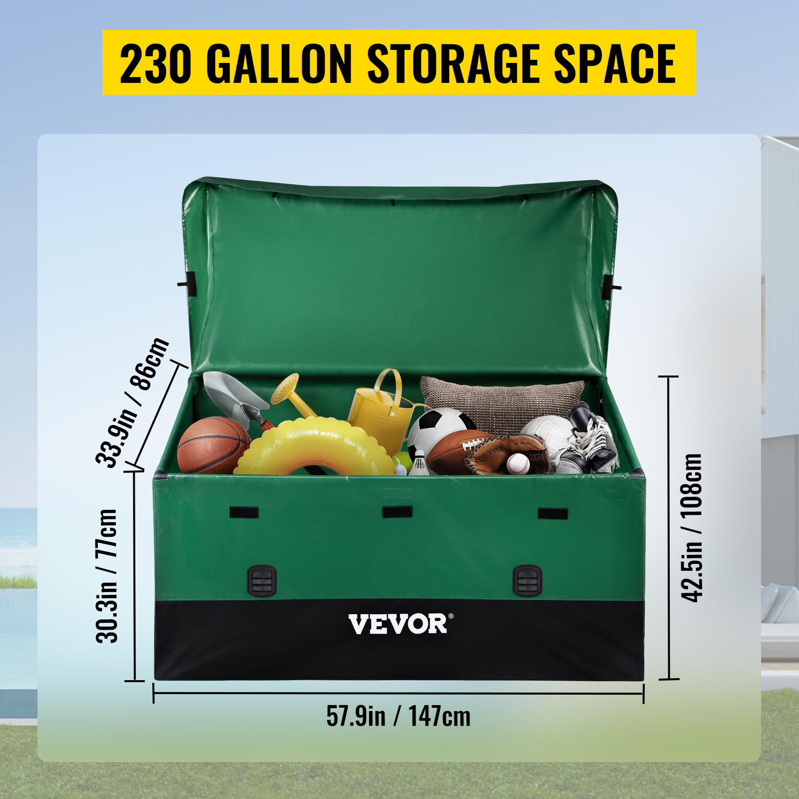 VEVOR 1013L Ящик для зберігання на відкритому повітрі 147 x 86 x 108 см Водонепроникний брезентовий брезентовий садовий контейнер для зберігання подушок