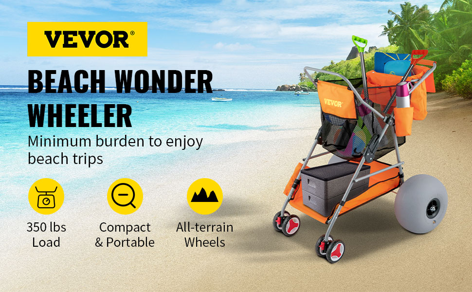 VEVOR Beach Wonder Wheeler 30,5 см всюдихідні колеса на повітряній кулі 159,8 кг ручний візок для піску Пляжний візок з тримачем для шльопанців