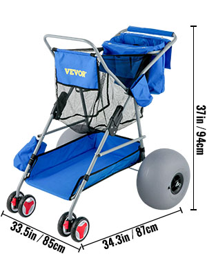 VEVOR Складаний пляжний візок 85 x 87 x 94 см Ручний візок 30,5 см Поліуретанові колеса-балони Вантажопідйомність 160 кг Садовий візок Синій
