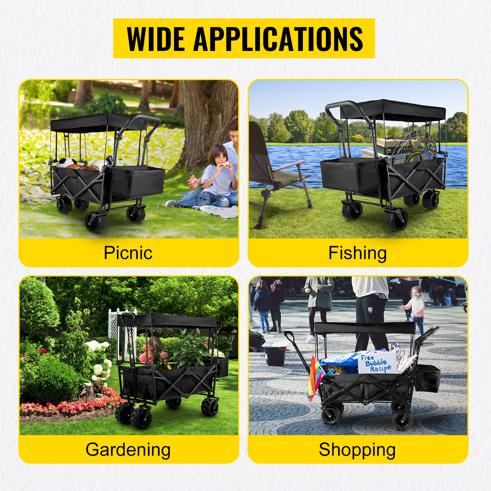 Садовий візок VEVOR Складаний 92,7 x 54,3 x 98,5 см Ручний візок Складаний Чорний візок для інструментів Ручний візок вантажопідйомність до 100 кг Транспортний візок Садовий причіп