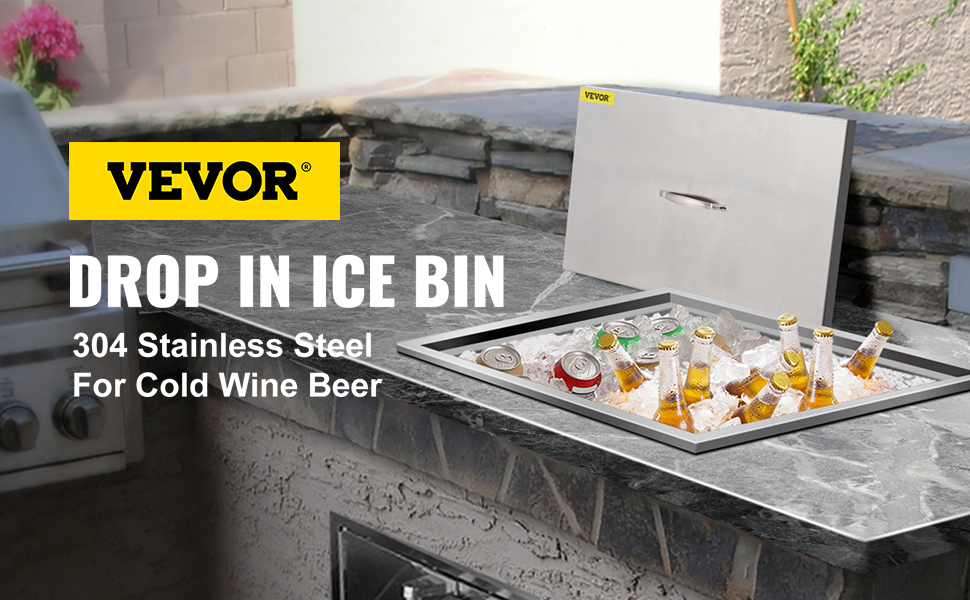 VEVOR Відро для льоду з льодом 304 з нержавіючої сталі Коробка для напоїв 50 шт Морозильна скриня з винним кулером