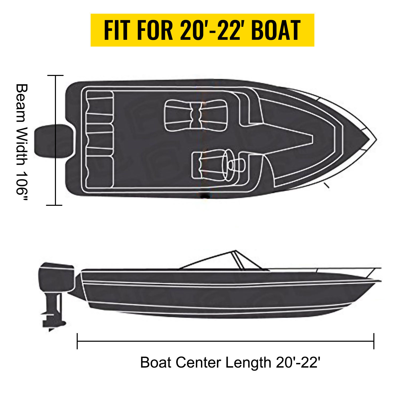 Тент для човна VEVOR 600D Оксфордська тканина проти ультрафіолету | довжина 609-670 см | водонепроникний тент для човна з мотузкою та сумкою для зберігання | чохол для човна