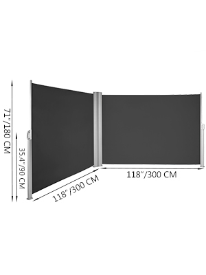 Вітрозахисний тент для внутрішнього дворика VEVOR 180 x 600 см чорний рулонний бічний тент, що розсувається для приватного або комерційного використання