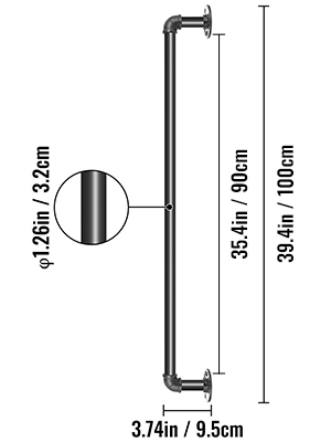 Ретро-поручень для водопровідних труб VEVOR 90 см промисловий поручень поручень з вуглецевої сталі матовий поручень поручень ретро промисловий 95 мм відстань до стіни Підходить для внутрішніх / зовнішніх поручнів