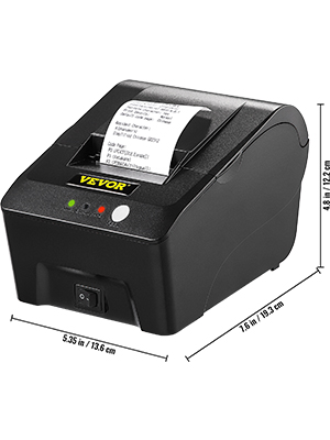 Термопринтер VEVOR 12 В 2 А принтер етикеток портативний принтер чеків принтер чеків 58 мм чорний 384 крапки/лінія Win2003/WIN XP/WIN7/WIN8/WIN10 на ESC/POS для лічильника банкнот