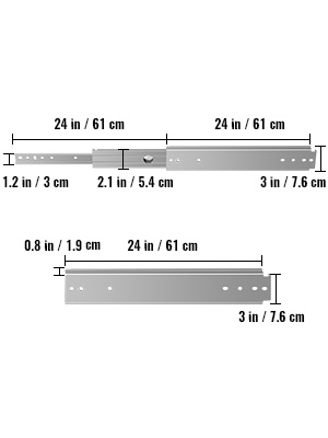 VEVOR Напрямні для шухляд шкільні Напрямні для шухляд Розсувні напрямні для шухляд 225 кг Вантажопідйомність Система напрямних для шухляд 60,96x7,6x1,9 см (вставні)