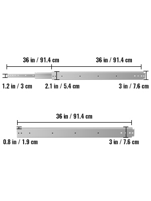 VEVOR Напрямні для шухляд Шкільні напрямні для шухляд Холоднокатана сталь (оцинкована) Система напрямних для шухляд 91,44x7,6x1,9 см