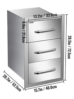 Двері шафи VEVOR 400 x 725 x 525 мм Двері шафи з захистом від дітей Двері шафи сріблястого кольору Демпфери з трьома шухлядами з нержавіючої сталі Двері кухонної шафи для відкритої кухні