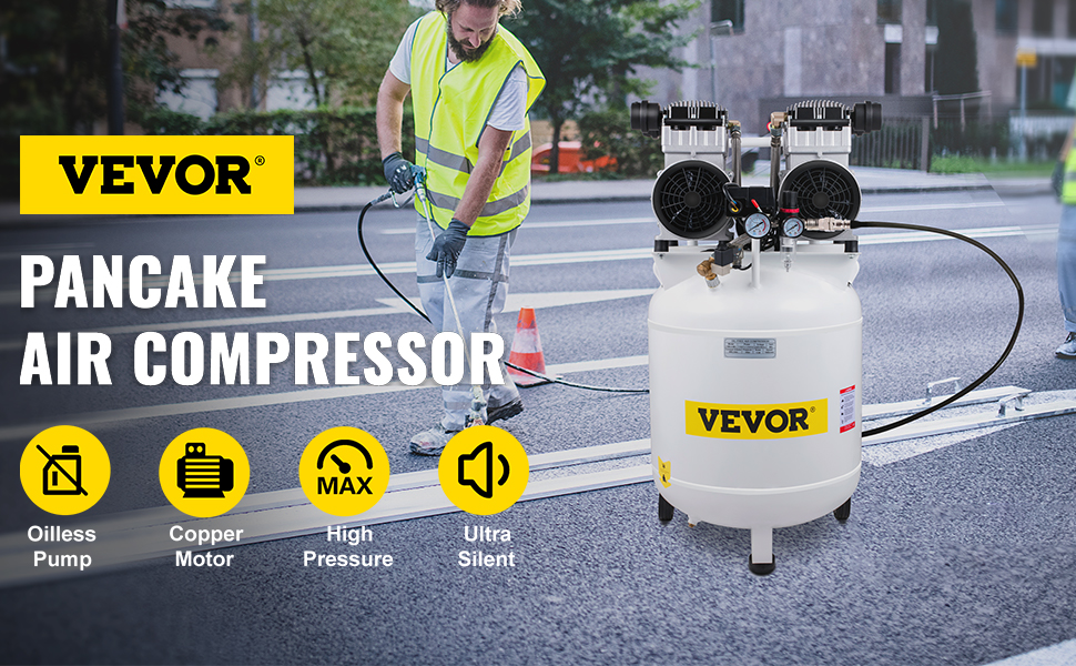 VEVOR Whisper Compressor 90л компресор Тихий 3к.с./2200Вт безмасляний повітряний компресор 115к.с. з кабелем 1.2м шепіт об'єм 88дБ повітряний компресор 400л/хв Ідеально підходить для майстерні шини велосипед